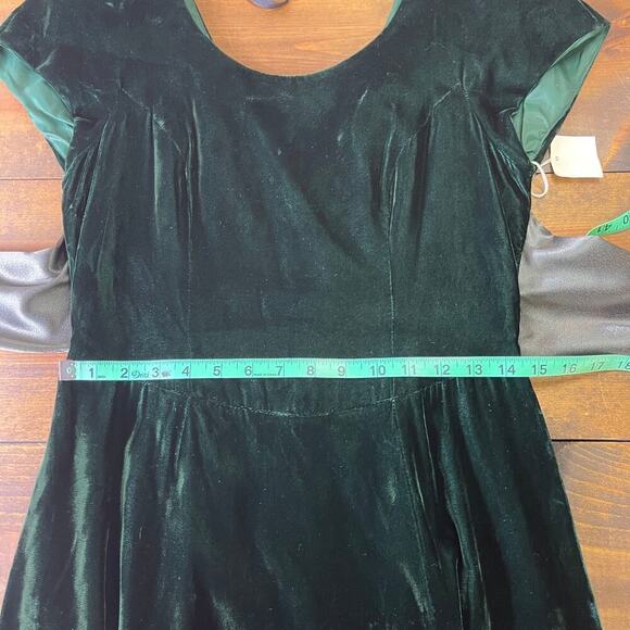 Vintage 80s 90s Donna Ricco Emerald Green Velvet Midi Dress Tie Waist Women's 8 - Picture 14 of 15